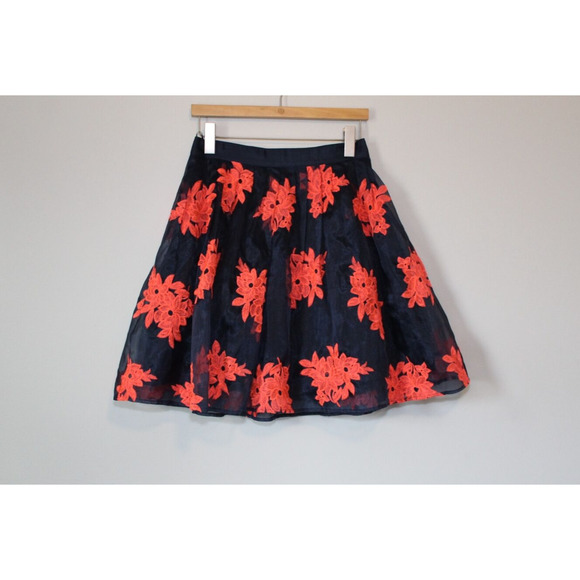 NWT Maeve Anthropologie Pome Blossom Skirt Tulle Navy Orange Size 4 H14086 - Picture 9 of 14